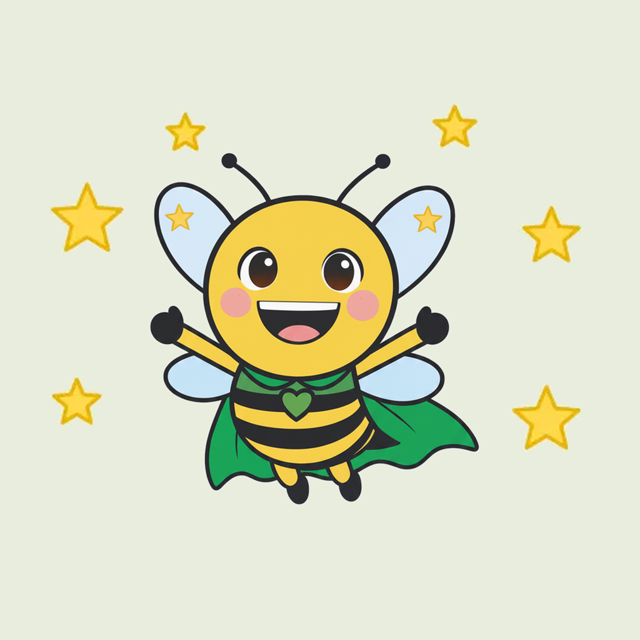 Bodi Bee, the BeeBrightBrain mascot, waving happily